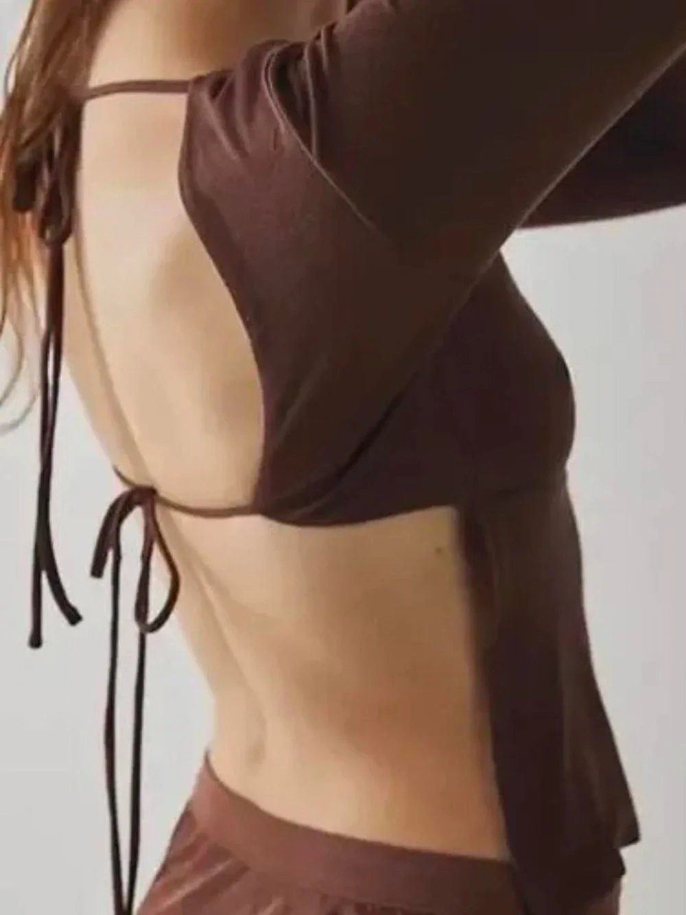 Free People Chocolate Brown Long-Sleeve Cutout Top